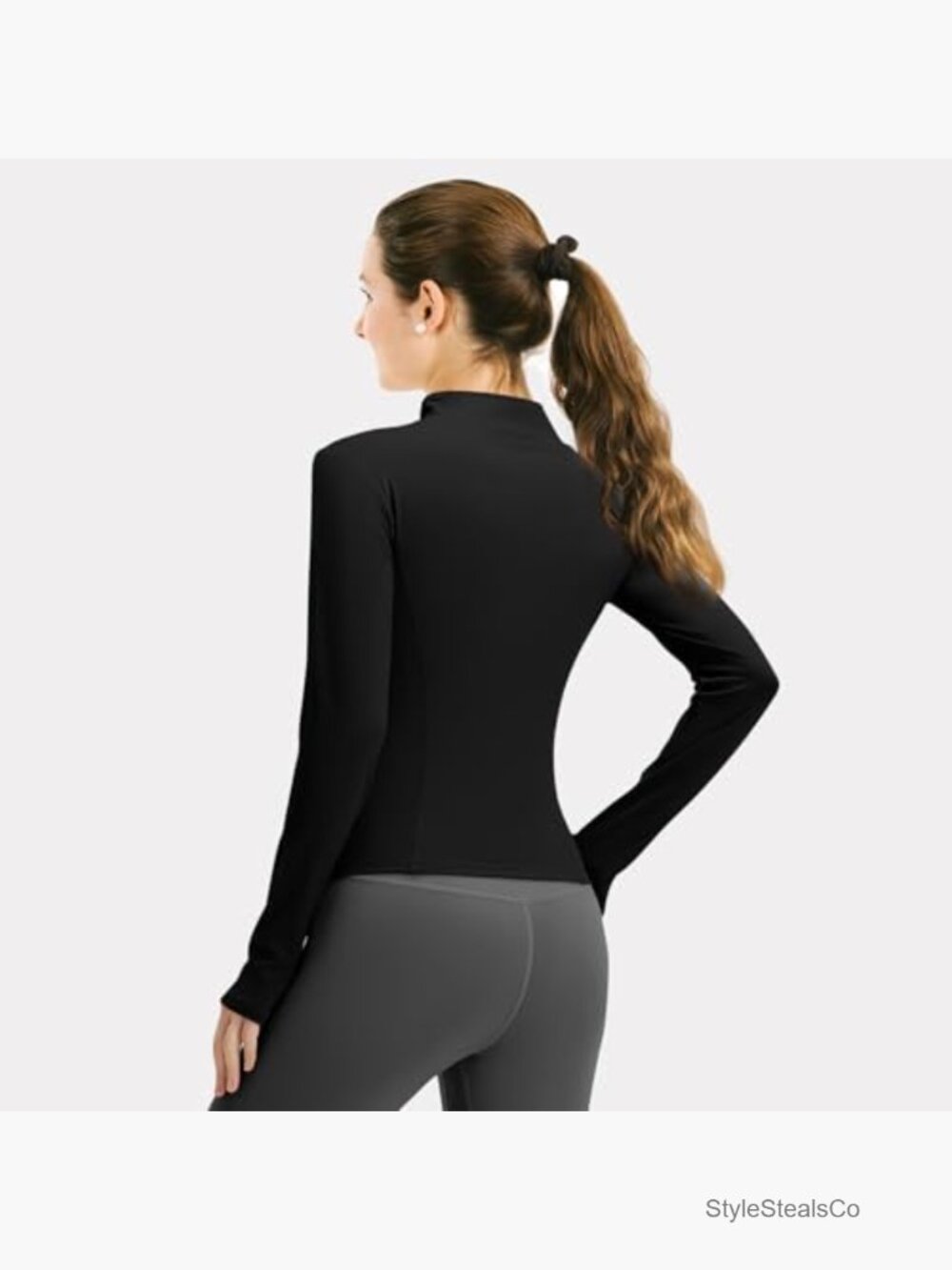 Full Zip Slim Fit Workout Jacket with Thumb Holes - Picture 3 of 7